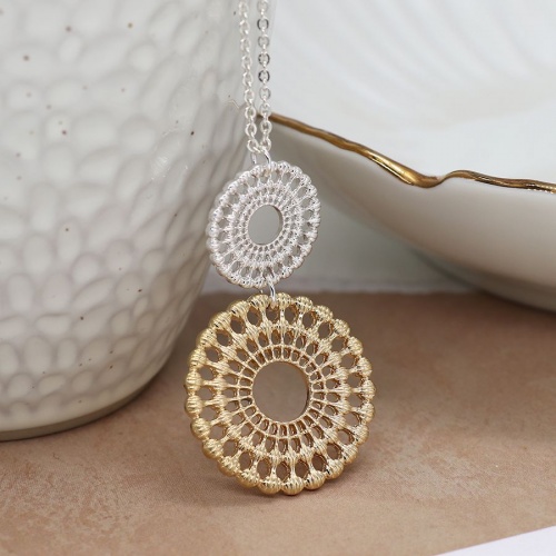 Silver and Gold Double Circle Lace Necklace by Peace of Mind